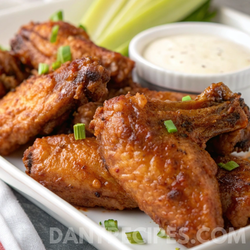 Crispy chicken wings served with celery sticks and ranch dip