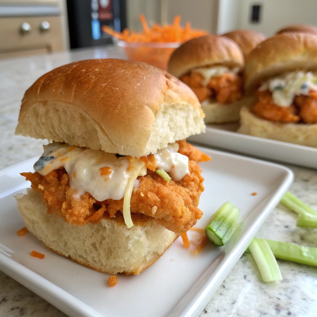 Buffalo Chicken Sliders on Hawaiian Rolls