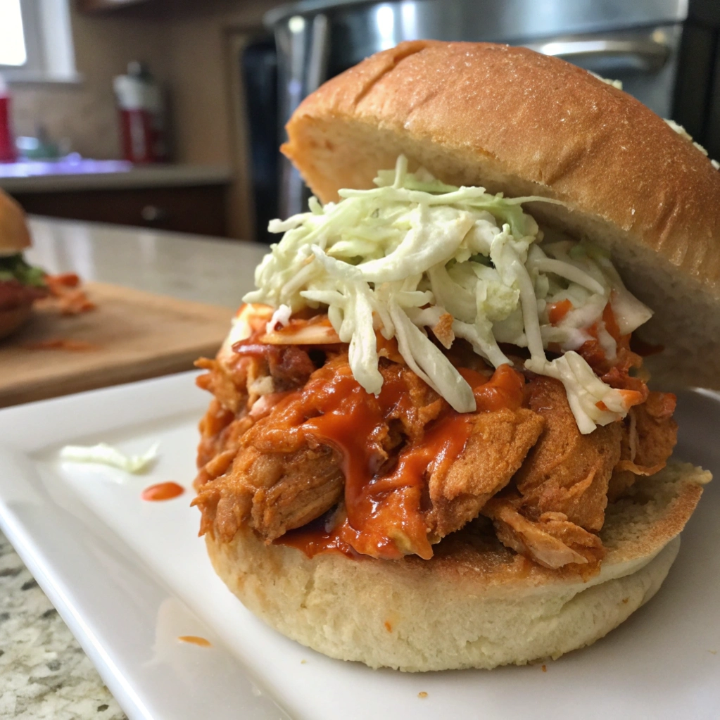 Crockpot Buffalo Chicken Sandwiches with Homemade Ranch Slaw