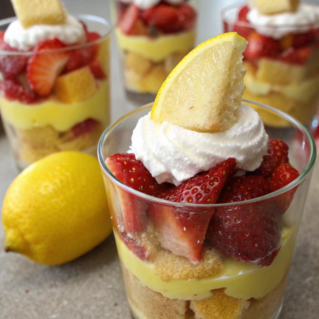 Lemon Strawberry Shortcake Cups with Homemade Whipped Cream