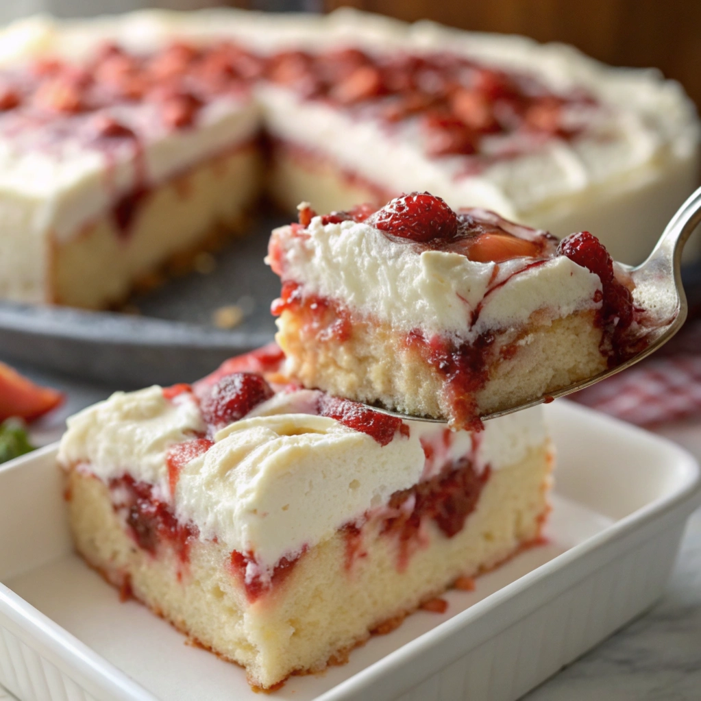 Strawberries & Cream Poke Cake (Crowd-Pleaser Dessert)
