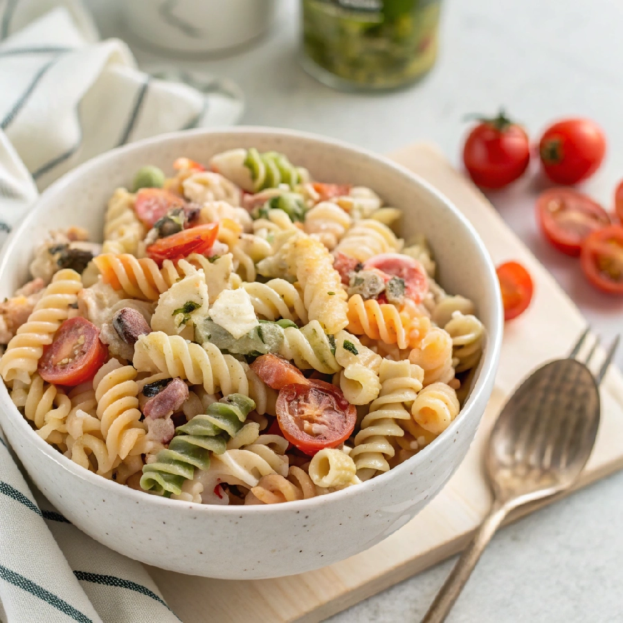 Cold Ranch Pasta Salad Tri Color Rotini 2 - Danyrecipes