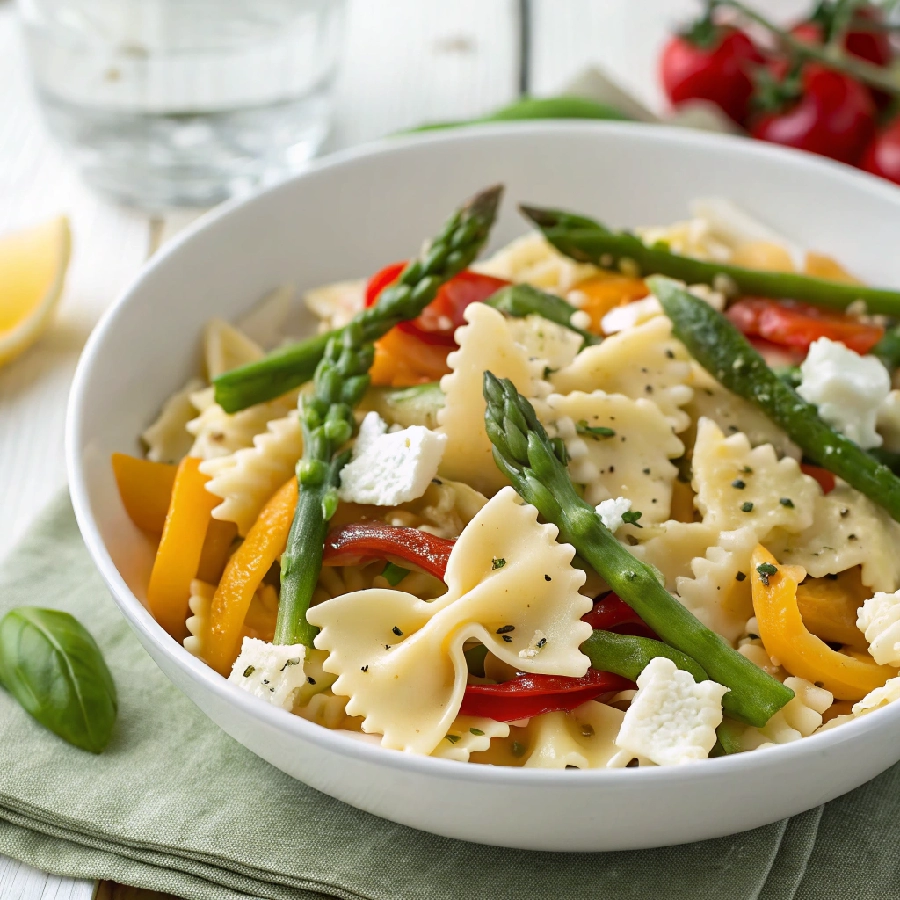 Farfalle Summer Salad with Asparagus Peppers Feta 2 - Danyrecipes
