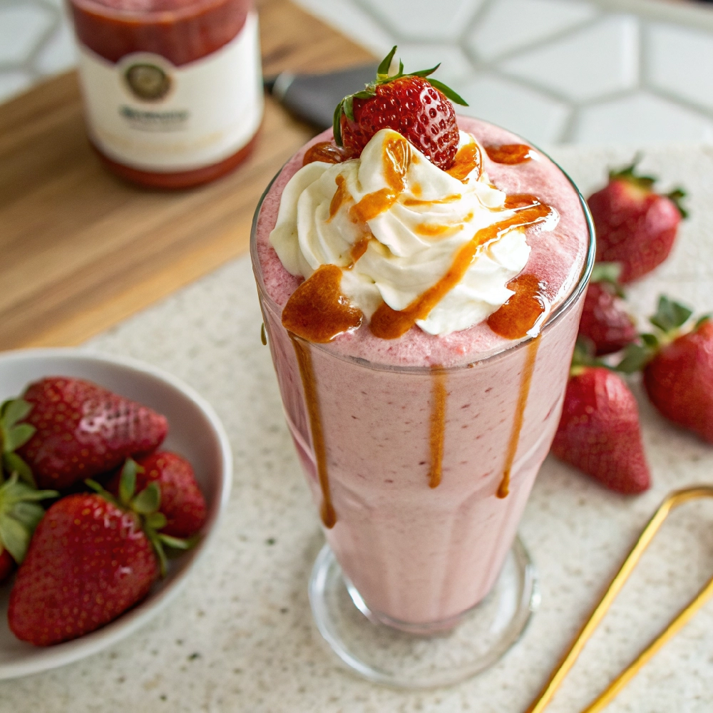 Strawberry Vanilla Bean Milkshake with Honey