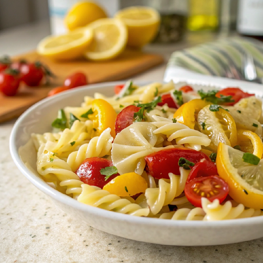 Summer Lemon Pasta Salad with Tomatoes & Bell Pepper