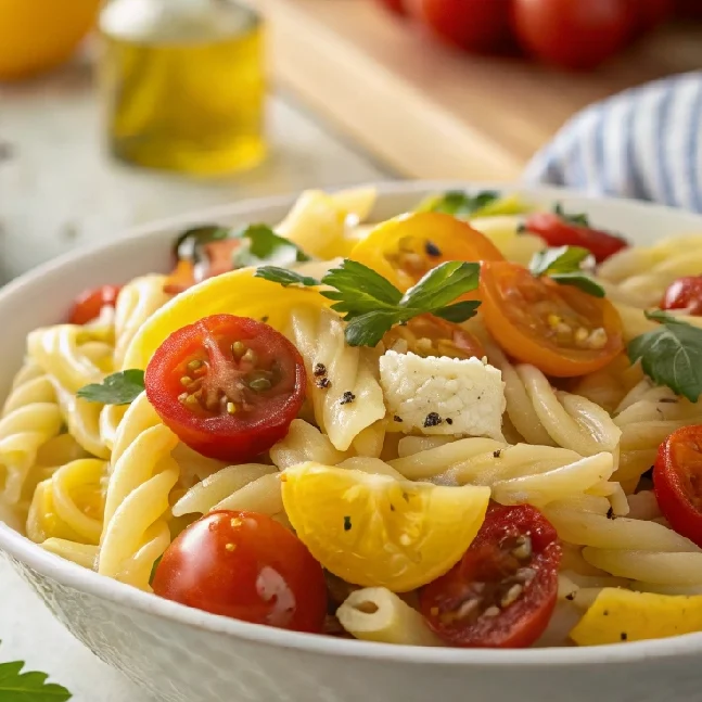 Summer Lemon Pasta Salad with Tomatoes Bell Pepper 2 edited - Danyrecipes