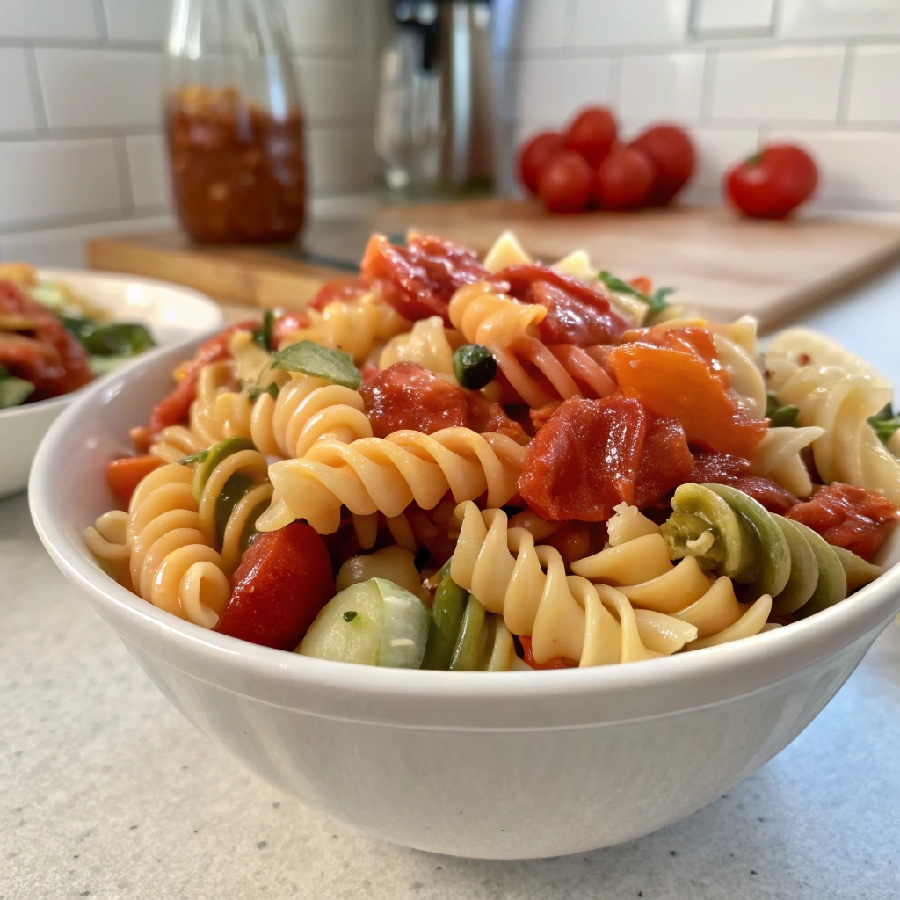 Tri-Color Rotini Pasta Salad with Italian Dressing