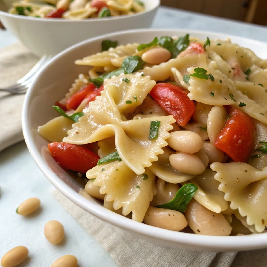 Vegan Farfalle Pasta Salad with Cannellini Beans