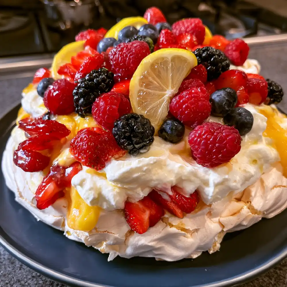 Lemon Berry Pavlova for Outdoor Dinners 2 Lemon Berry Pavlova 1 compressed - Danyrecipes