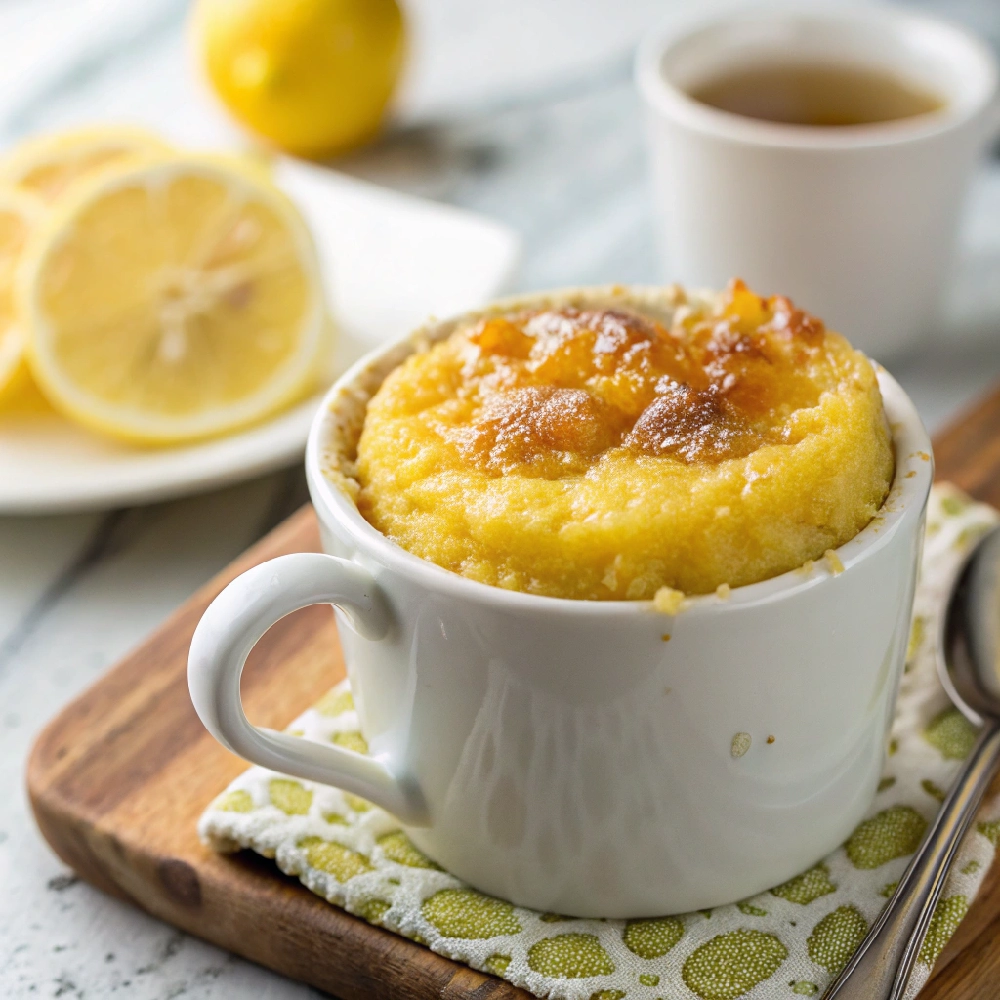 Quick 3-Ingredient Lemon Mug Cake 3 extreme close up and from the top of fried lemon 2 - Danyrecipes
