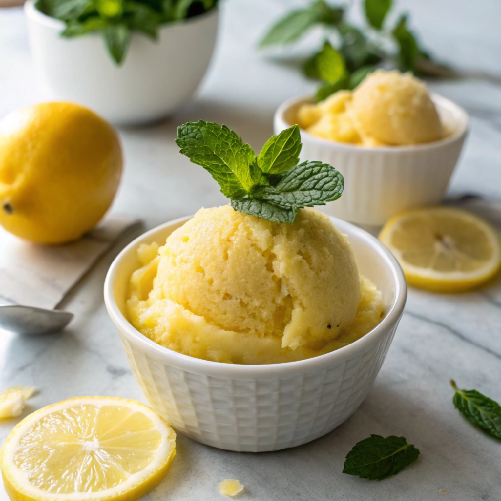Fresh Vegan Lemon Sorbet with Mint